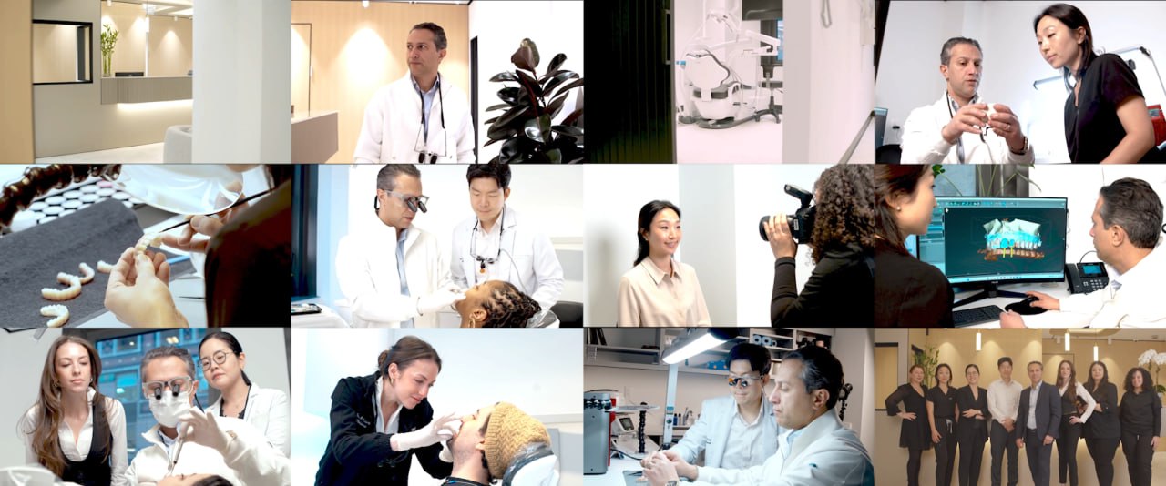 Stills from a dental practice's previous video — flat light and cool color