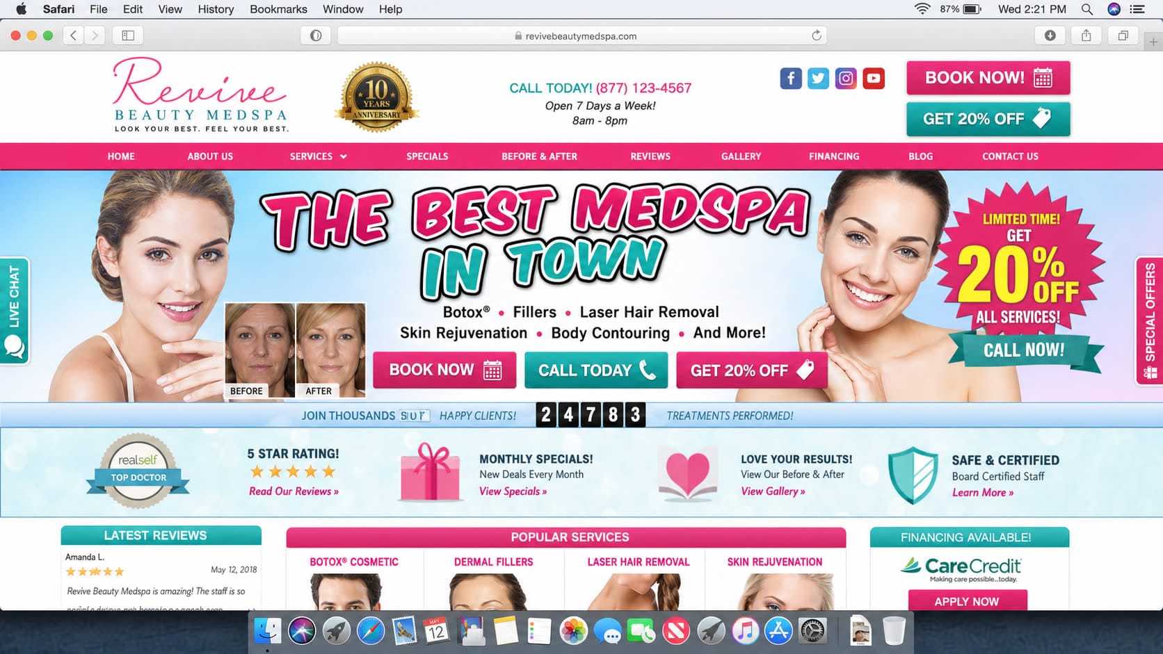 Medspa website before